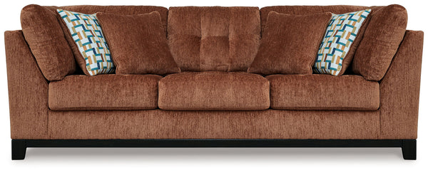 Laylabrook Plush Upholstered Sofa with Dark Wood Trim — Bold Color Living Room Sofa in Spice