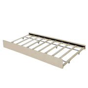 DreamHaus platform upholstered storage bed with two drawers and twin long trundle, featuring a padded headboard and sleek design