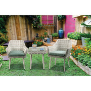 Tashay - 3 Piece Patio Bistro Set - Green Fabric & Beige Wicker - R&R Furniture Gallery (Fountain Valley, CA)