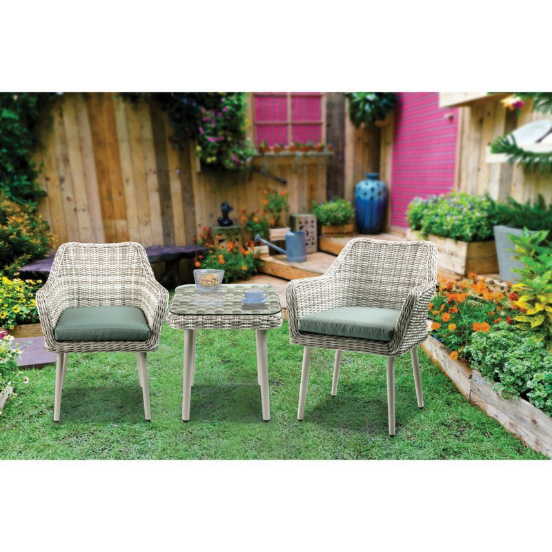 Tashay - 3 Piece Patio Bistro Set - Green Fabric & Beige Wicker - R&R Furniture Gallery (Fountain Valley, CA)