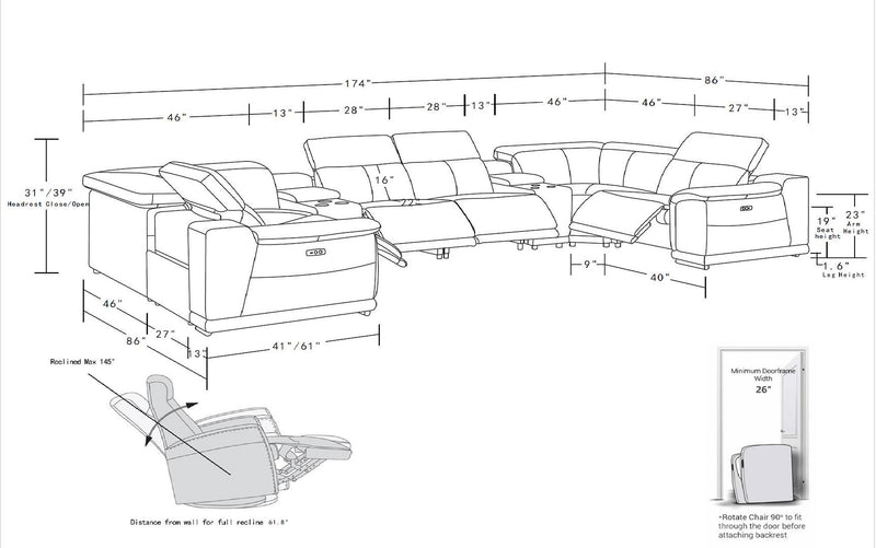 2679 - 8-Piece U-Shaped Power Reclining Sectional In Genuine Leather (4 Recliners)