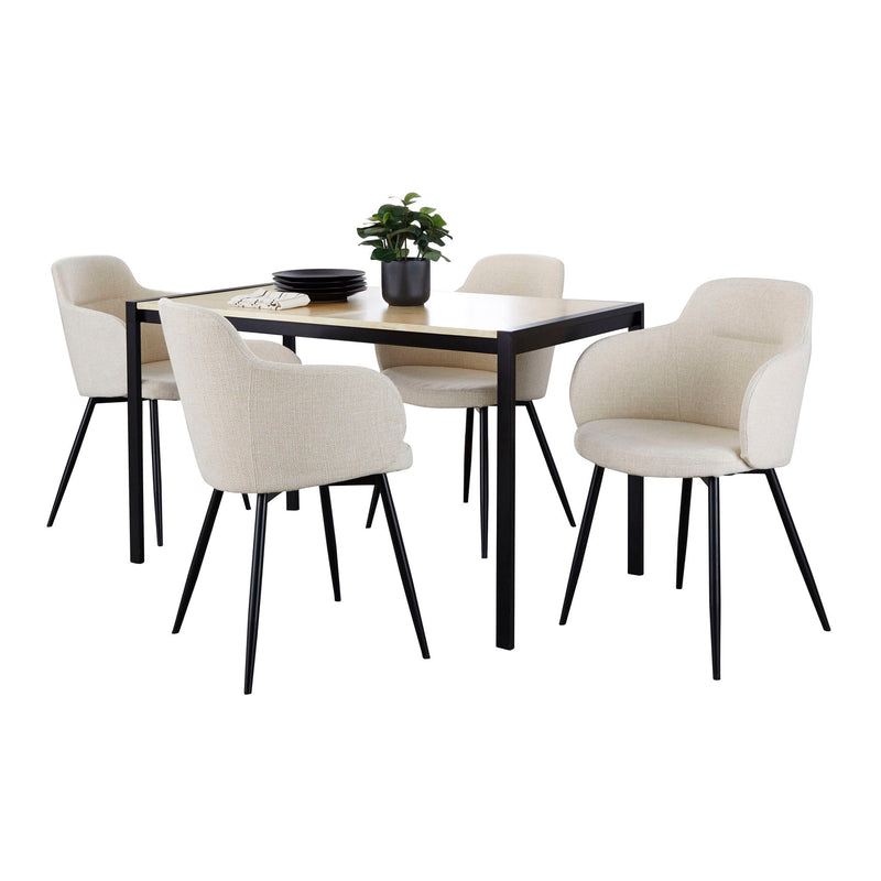 Lumi Source Fuji Boyne 5-piece contemporary dining set with black, natural, and cream finishes, including table and four chairs.