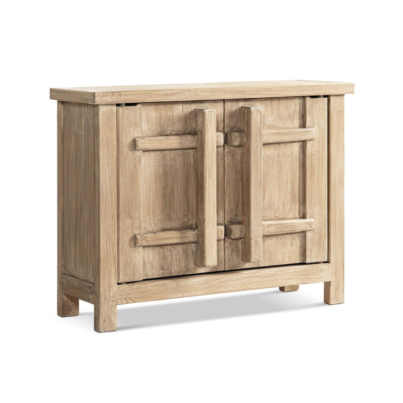 Jennifer Taylor Home Rowan 2-door accent cabinet in natural wood finish, showcasing its sleek design and modern storage style.