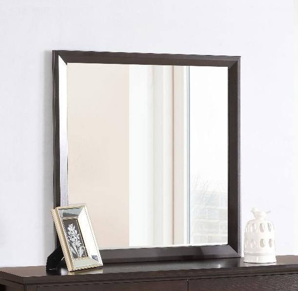 Glory Furniture Primo mirror with sleek rectangular frame, hanging on a wall, showcasing modern home decor style.