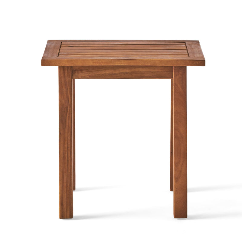 Noble House Kinesis outdoor side table with slatted top and wood frame, ideal for patio or garden outdoor furniture.