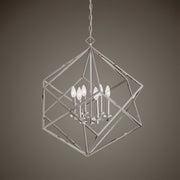 Uttermost Euclid 6-light cube pendant in nickel, modern pendant lighting fixture with geometric cube design and brushed metal finish.