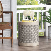 Noble House outdoor round concrete end table, lightweight natural finish, ideal for patio or garden side table use.