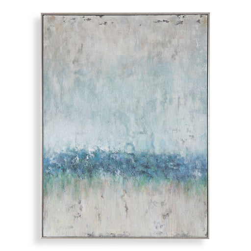 Abstract blue canvas art titled Tidal Wave by Uttermost showcasing swirling ocean-inspired patterns on a textured surface.