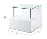 Nevaeh - End Table - Clear Glass Top & White High Gloss - R&R Furniture Gallery (Fountain Valley, CA)