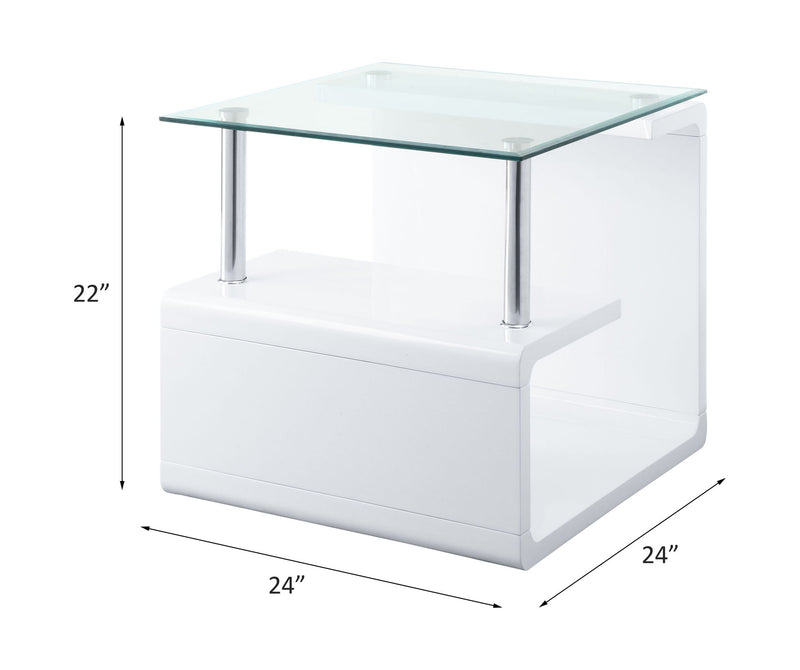 Nevaeh - End Table - Clear Glass Top & White High Gloss - R&R Furniture Gallery (Fountain Valley, CA)