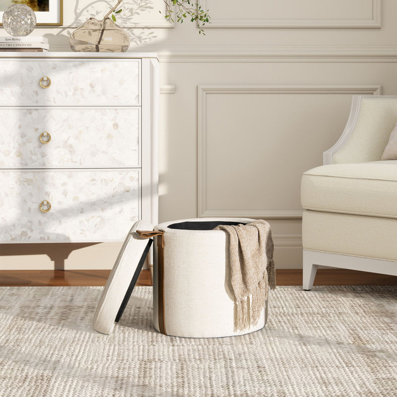 Brandy - Round Upholstered Storage Ottoman With Accent - R&R Furniture Gallery (Fountain Valley, CA)