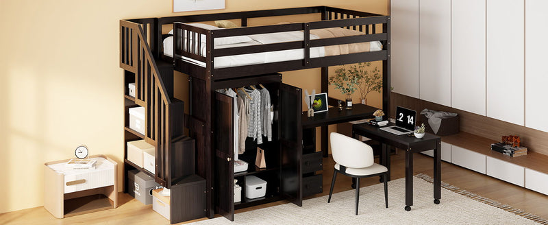 Loft Bed With Stairs, Bookshelf, Drawers, Desk & Wardrobe, Space Saving Multifunctional Furniture - R&R Furniture Gallery (Fountain Valley, CA)