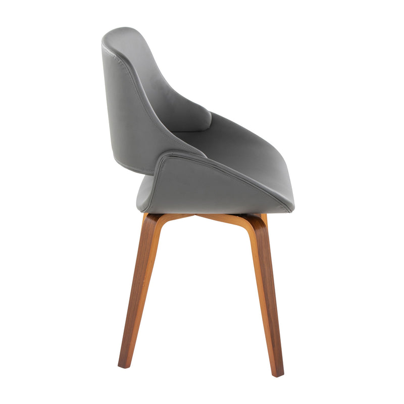Set of two Lumi Source Fabrico mid-century modern dining chairs with wooden legs and upholstered seats, stylish and comfortable.