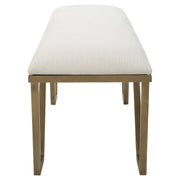 White geometric accent bench by Uttermost with a modern design, ideal for entryways or living spaces.