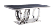 Nasir - Dining Table - Gray Printed Faux Marble Top & Mirrored Silver - R&R Furniture Gallery (Fountain Valley, CA)
