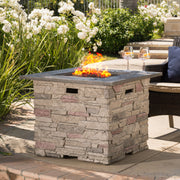 Classic Design Square Fire Pit With Top And 40, 000 Btu Heat Output - Stone Gray - R&R Furniture Gallery (Fountain Valley, CA)