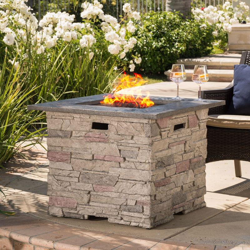Classic Design Square Fire Pit With Top And 40, 000 Btu Heat Output - Stone Gray - R&R Furniture Gallery (Fountain Valley, CA)