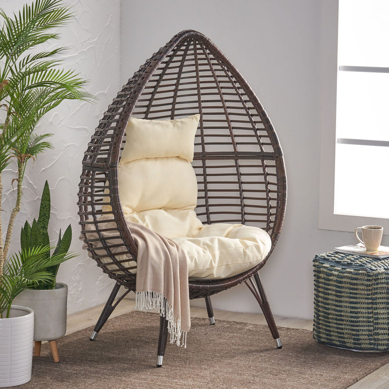 Cutter Teardrop Patio Chair With Water Resistant Cushion - Multi / Brown / Beige - R&R Furniture Gallery (Fountain Valley, CA)