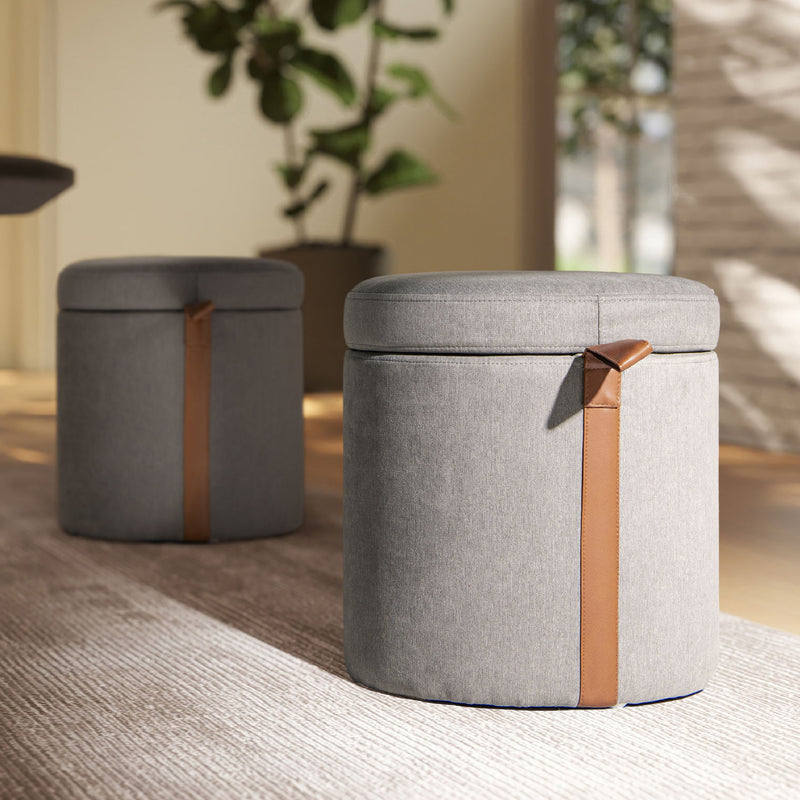 Brandy - Round Upholstered Storage Ottoman With Accent - R&R Furniture Gallery (Fountain Valley, CA)
