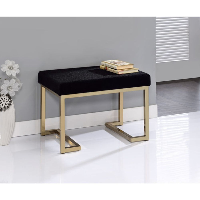 Boice - Ottoman - Black Fabric & Champagne - R&R Furniture Gallery (Fountain Valley, CA)