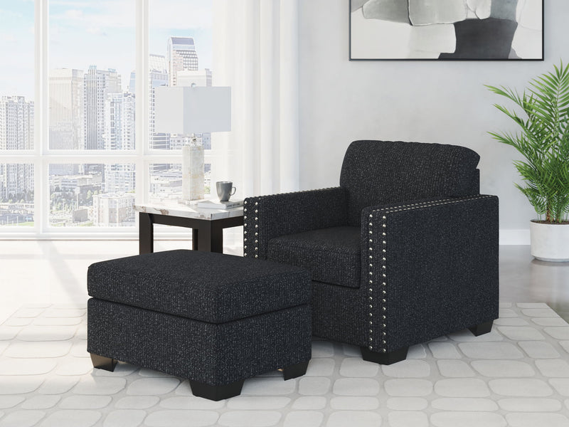 Benchcraft Jasmine Peaks living room set with stationary chair and matching ottoman, featuring plush upholstery and comfortable design.