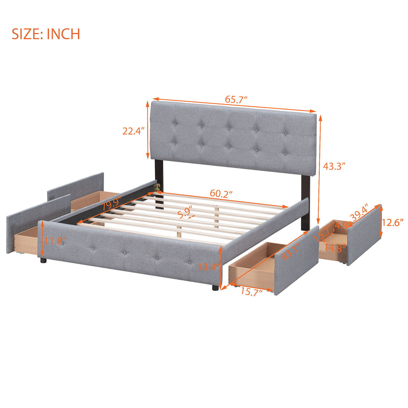 Upholstered Platform Bed With Classic Headboard And Drawers, No Box Spring Needed - R&R Furniture Gallery (Fountain Valley, CA)