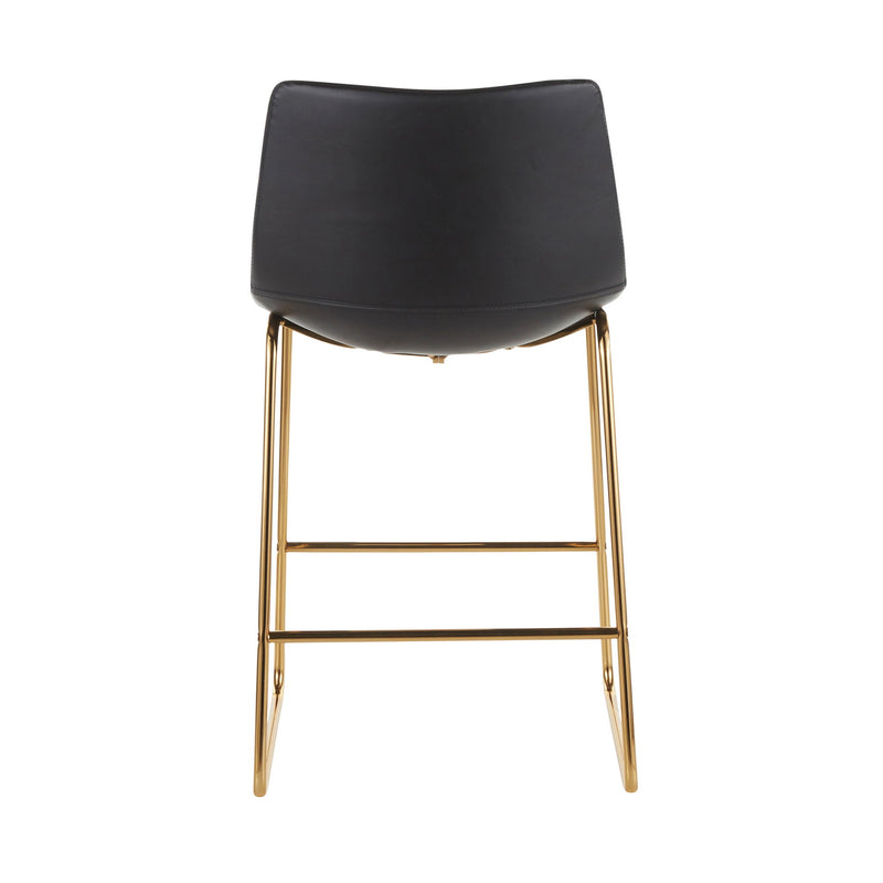 Set of two Lumi Source Duke contemporary counter stools with wooden legs and cushioned seats, ideal for modern kitchen or bar area.