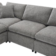 Luxe & Co. modern modular cloud sectional sofa with six seats and ottoman, convertible U-shaped sleeper for living room comfort