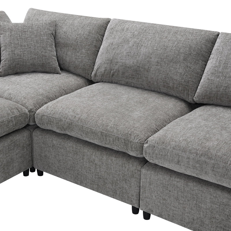 Luxe & Co. modern modular cloud sectional sofa with six seats and ottoman, convertible U-shaped sleeper for living room comfort