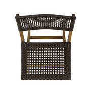Noble House bistro foldable armless chair with wicker backrest and wooden legs, showcasing a stylish, lightweight design for outdoor or indoor use.