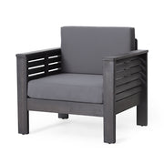 Noble House slat design arm chairs with cushions, stylish club chairs featuring wooden slats and comfortable upholstery.
