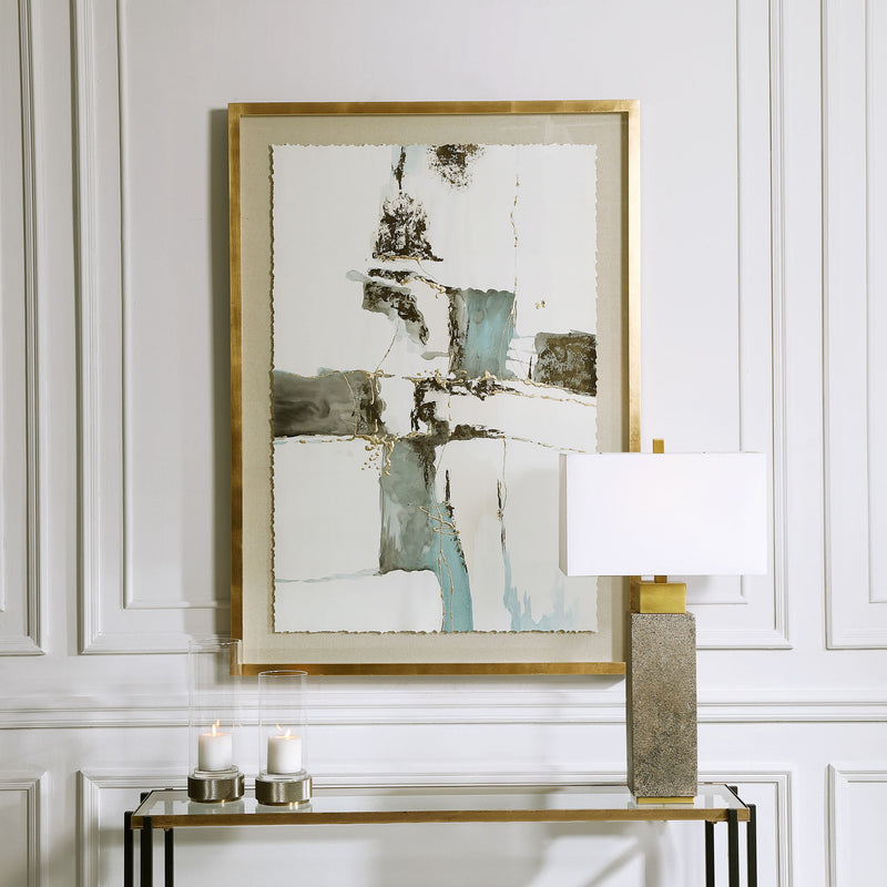 Abstract gold canvas art titled "Crosswalk" by Uttermost, featuring modern, textured artwork suitable for contemporary interior decor.
