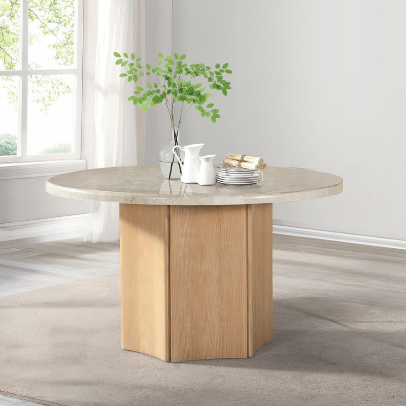 Adalynn - Round Dining Table With Marble Top - White & Weathered Gray Oak - R&R Furniture Gallery (Fountain Valley, CA)
