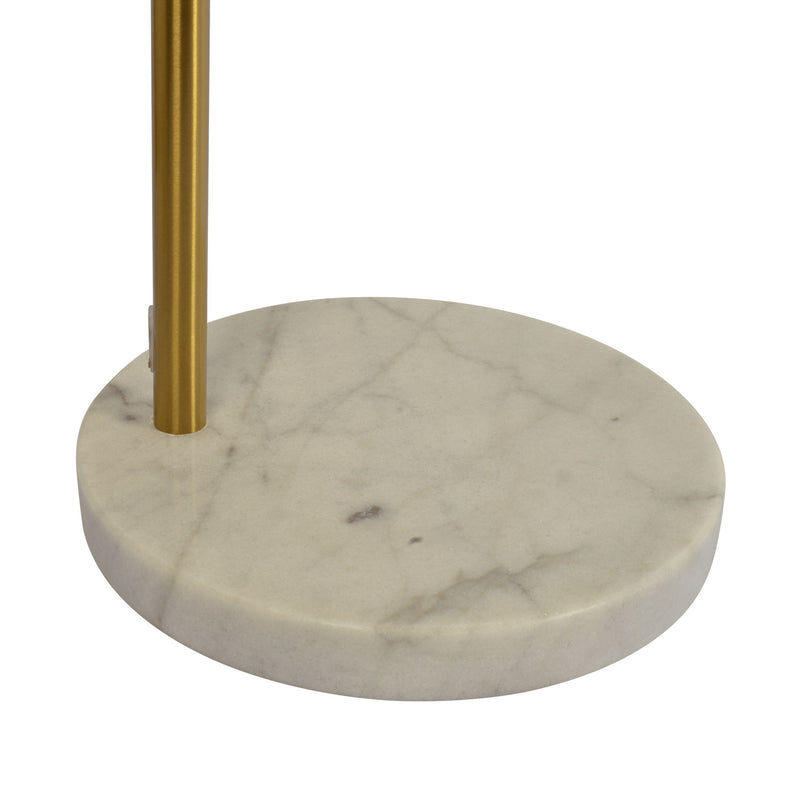 Ambient Arch Floor Lamp by Ashcroft Furniture with large linen shade and gold brass arc design, 84-inch tall for living room lighting.