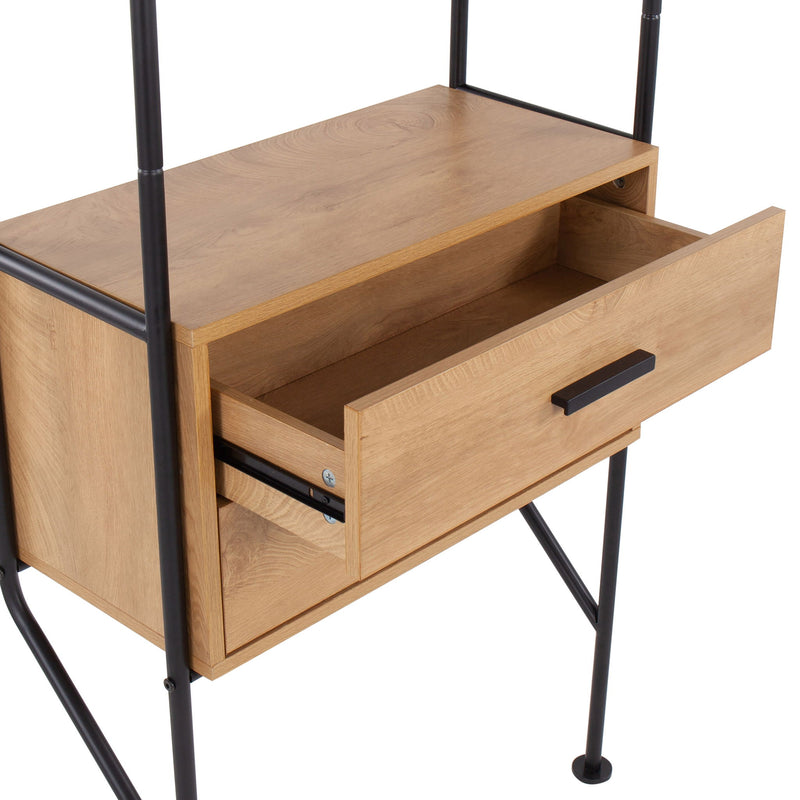 Lumi Source Lean industrial bookcase with black and brown metal and wood shelves, standard design for home or office storage.