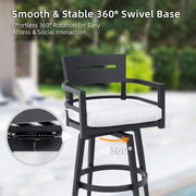 Modern Outdoor Patio Bar Set, Rounded Square Table & Bar Chairs, Non Rust Frame, Tapered Legs, Sunbrella Cushion - R&R Furniture Gallery (Fountain Valley, CA)