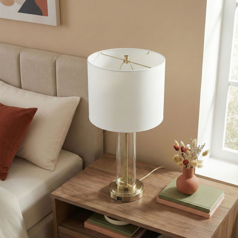 Luna - Table Lamp With On / Off Switch Clear Body Base - Clear / Silver / White - R&R Furniture Gallery (Fountain Valley, CA)