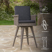 Outdoor Rattan Swivel Barstool With Water Resistant Cushion - Mixed Black / Dark Gray - R&R Furniture Gallery (Fountain Valley, CA)