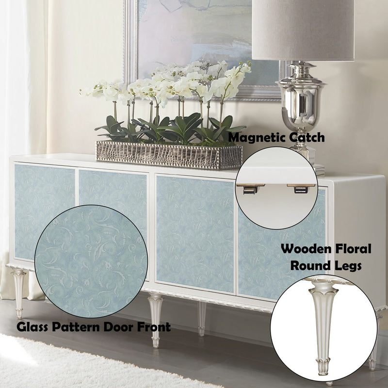 Ansaldo - Console Cabinet - Pearl White & Silver Shimmer - R&R Furniture Gallery (Fountain Valley, CA)