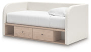 Signature Design by Ashley Arloster upholstered day bed with plush cushioning and fabric upholstery, ideal for lounging and guest seating.