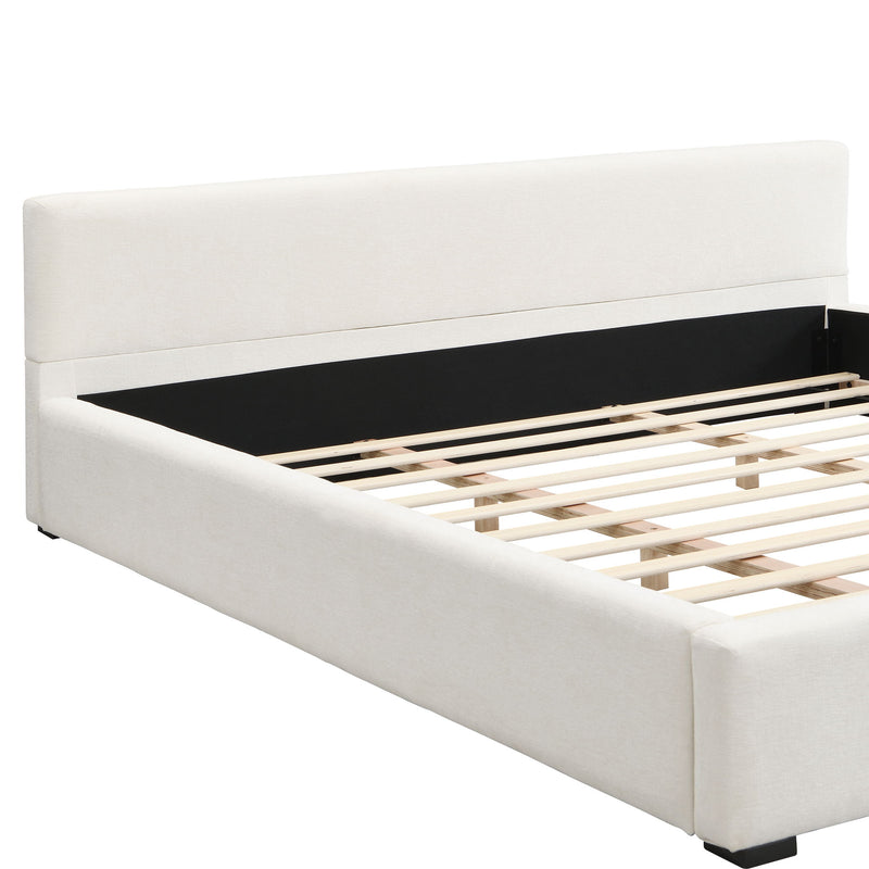 Elegant upholstered bed with wide edge design and soft cushioning, featuring a Noble House frame and plush fabric upholstery.