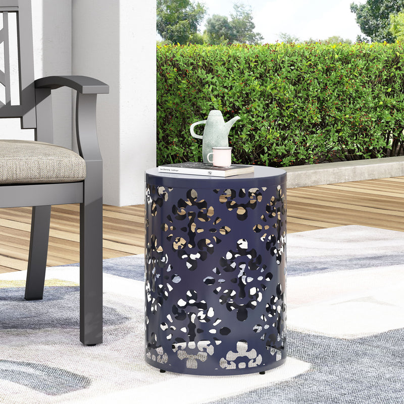 Modern outdoor metal end table by Noble House featuring a sleek, contemporary design for patio or balcony use.