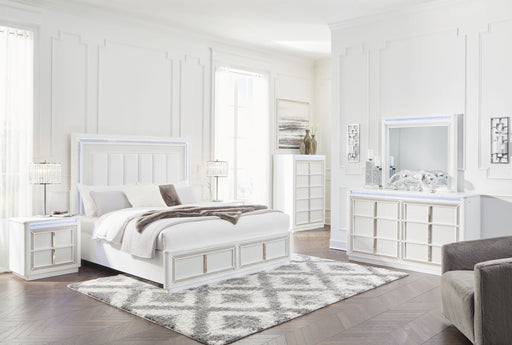 Signature Design by Ashley Chalanna 6-piece bedroom set with storage, including bed frame, nightstands, and dresser in a modern style.