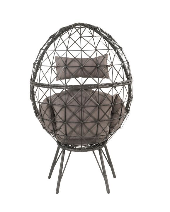 Aeven - Patio Lounge Chair - Light Gray Fabric & Black Wicker - R&R Furniture Gallery (Fountain Valley, CA)