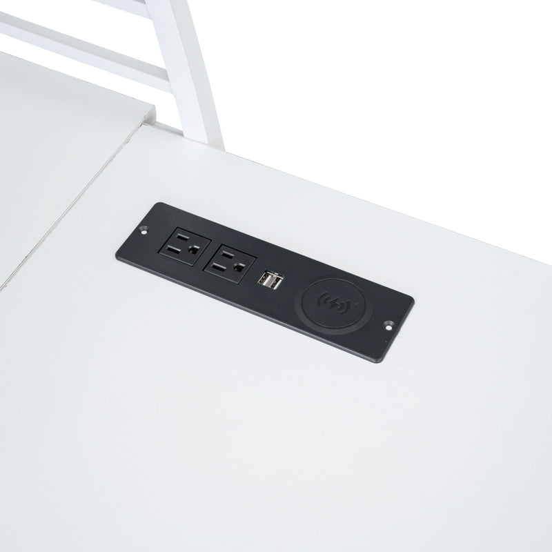 Loft Bed With 4 Layers Of Shelves And L-Shaped Desk, Stylish Metal Frame Bed With A Set Of Sockets, USB Ports And And Wireless Charging - R&R Furniture Gallery (Fountain Valley, CA)