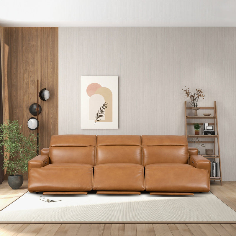Urbana - Triple Power Recliner Sofa - Tan - R&R Furniture Gallery (Fountain Valley, CA)