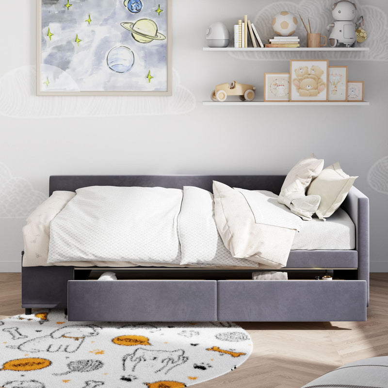 L Shaped Upholstered Platform Bed With Storage And Drawers - R&R Furniture Gallery (Fountain Valley, CA)