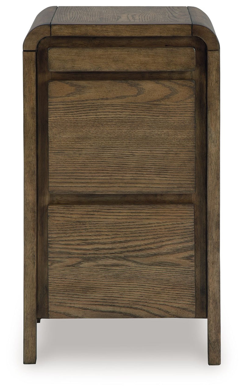 Brown Jensworth Accent Table by Signature Design Ashley, featuring a sleek wooden surface and modern design for living spaces.