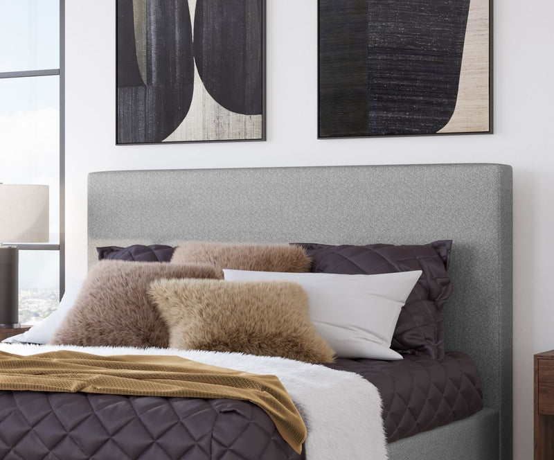 Modus Olivia king-size upholstered headboard in pewter with soft fabric and cushioned design for a stylish bedroom update.