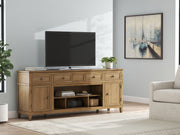 Sharlance - XL TV Stand With Fireplace Option - Light Brown - R&R Furniture Gallery (Fountain Valley, CA)